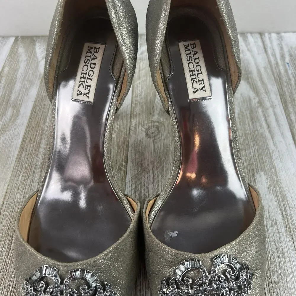 Badgley Mischka Silver Jeweled Embellished Open Toe Heels Size 9.5